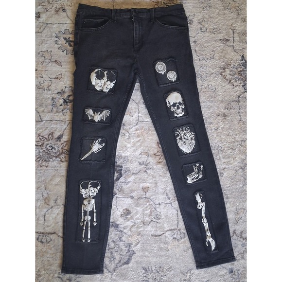 Hot Topic Other - Hot Topic Goth core death rock/Roll Jeans Men 36x32 Black Skeleton Skull Patches